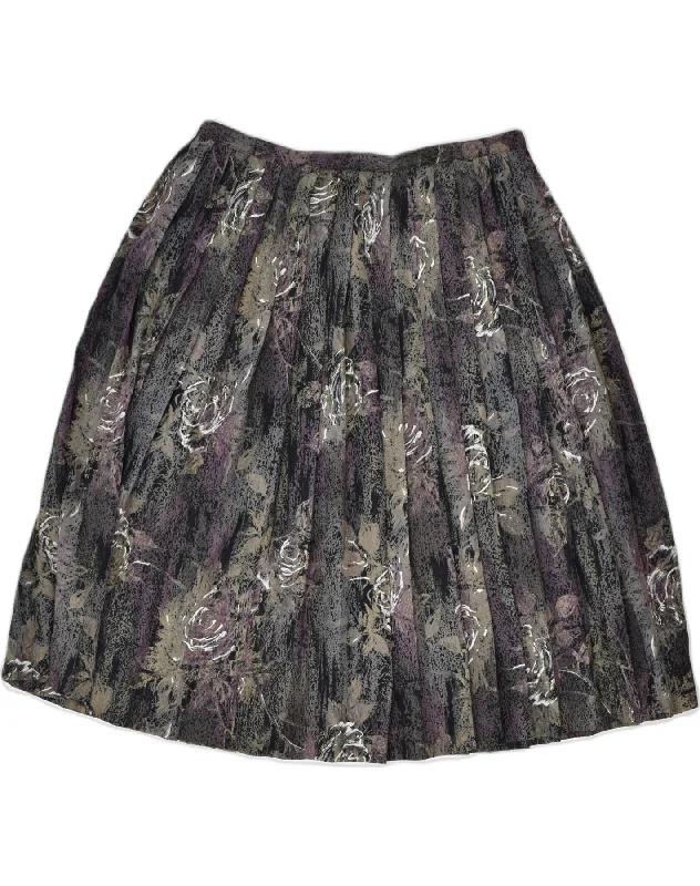 VINTAGE Womens Flared Skirt W32 Large Grey Floral Viscose