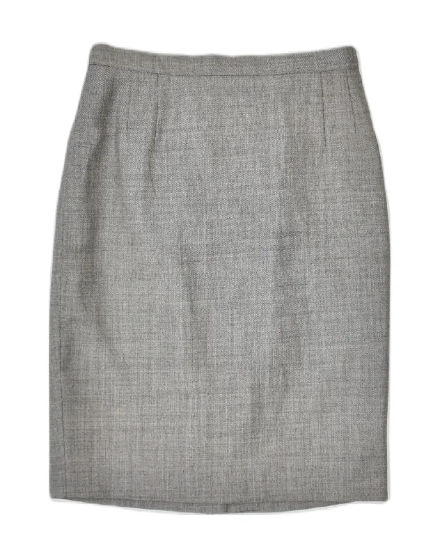 VINTAGE Womens Pencil Skirt UK 10 Small W26 Grey Wool