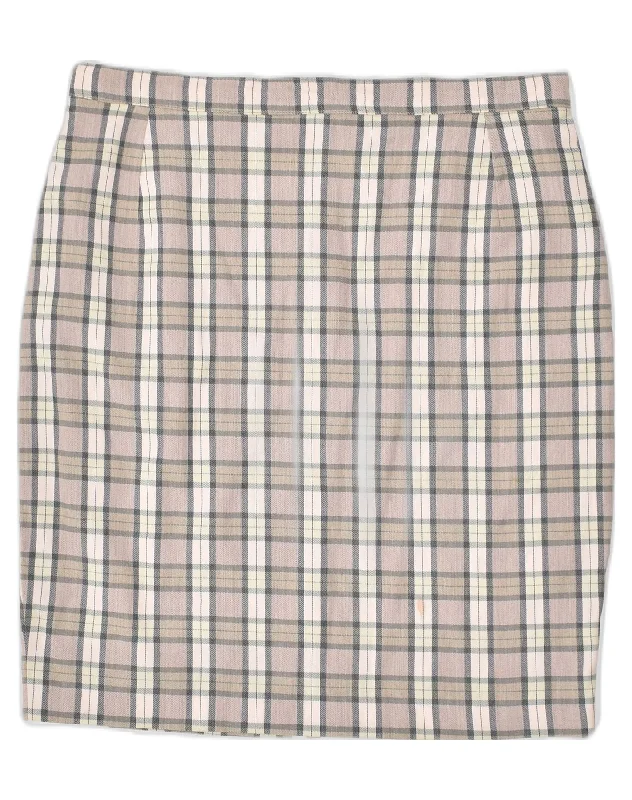 VINTAGE Womens Straight Skirt IT 46 Large W30 Beige Check Viscose