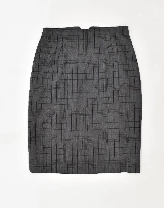 VINTAGE Womens Straight Skirt US 8 Medium W30 Grey Check Wool