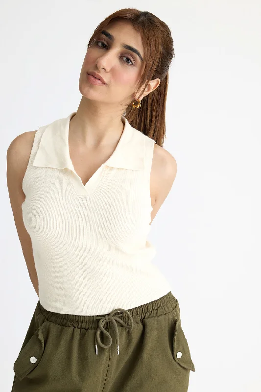 Collared Ribbed Crop Top