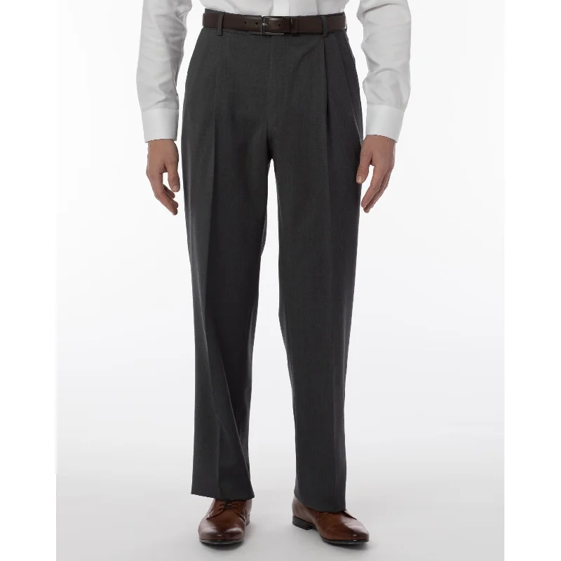 BIG FIT Super 120s Wool Gabardine Comfort-EZE Trouser in Medium Grey (Manchester Pleated Model) by Ballin