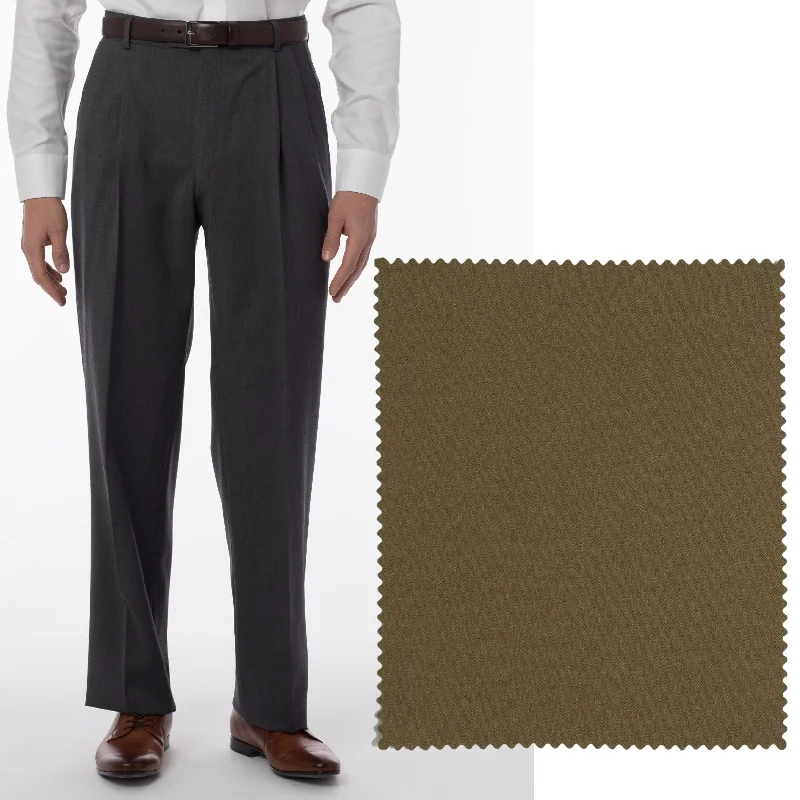 LONG FIT Super 120s Wool Gabardine Comfort-EZE Trouser in Saddle (Manchester Pleated Model) by Ballin