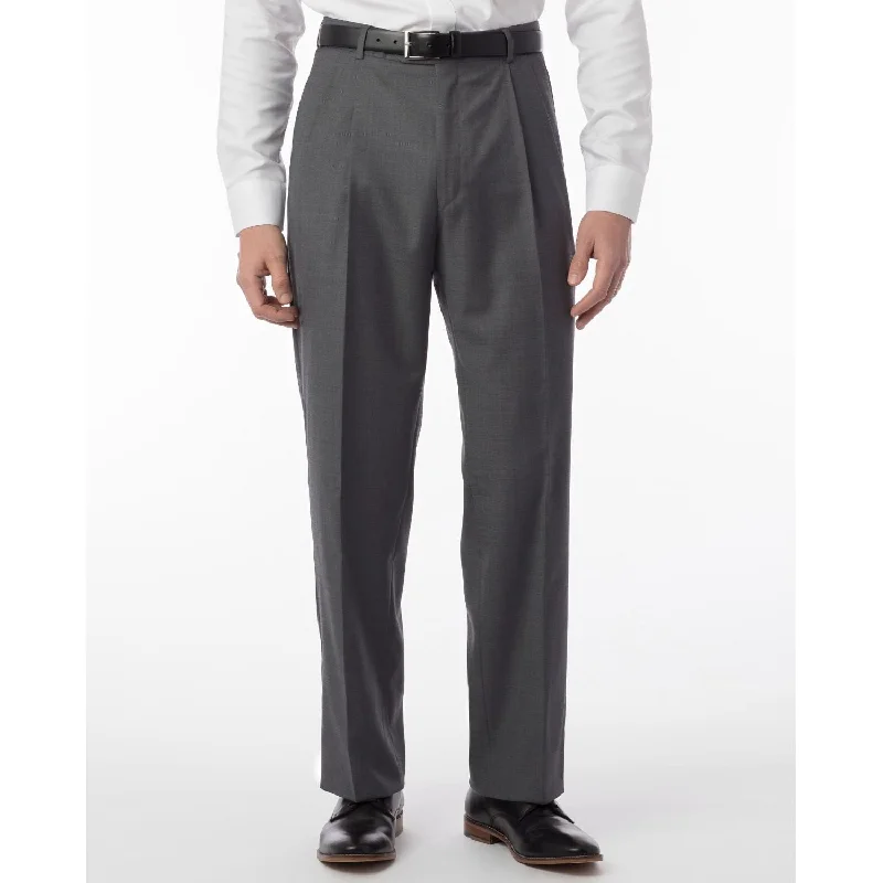 Super 120s Wool Travel Twill Comfort-EZE Trouser in Medium Grey, Size 42 (Manchester Pleated Model) by Ballin